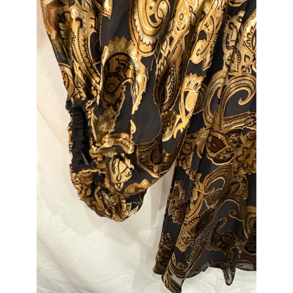 Alice + Olivia Silk Mini Dress Small Black Gold Paisley Tie Neck Goth Glamour - Picture 4 of 13